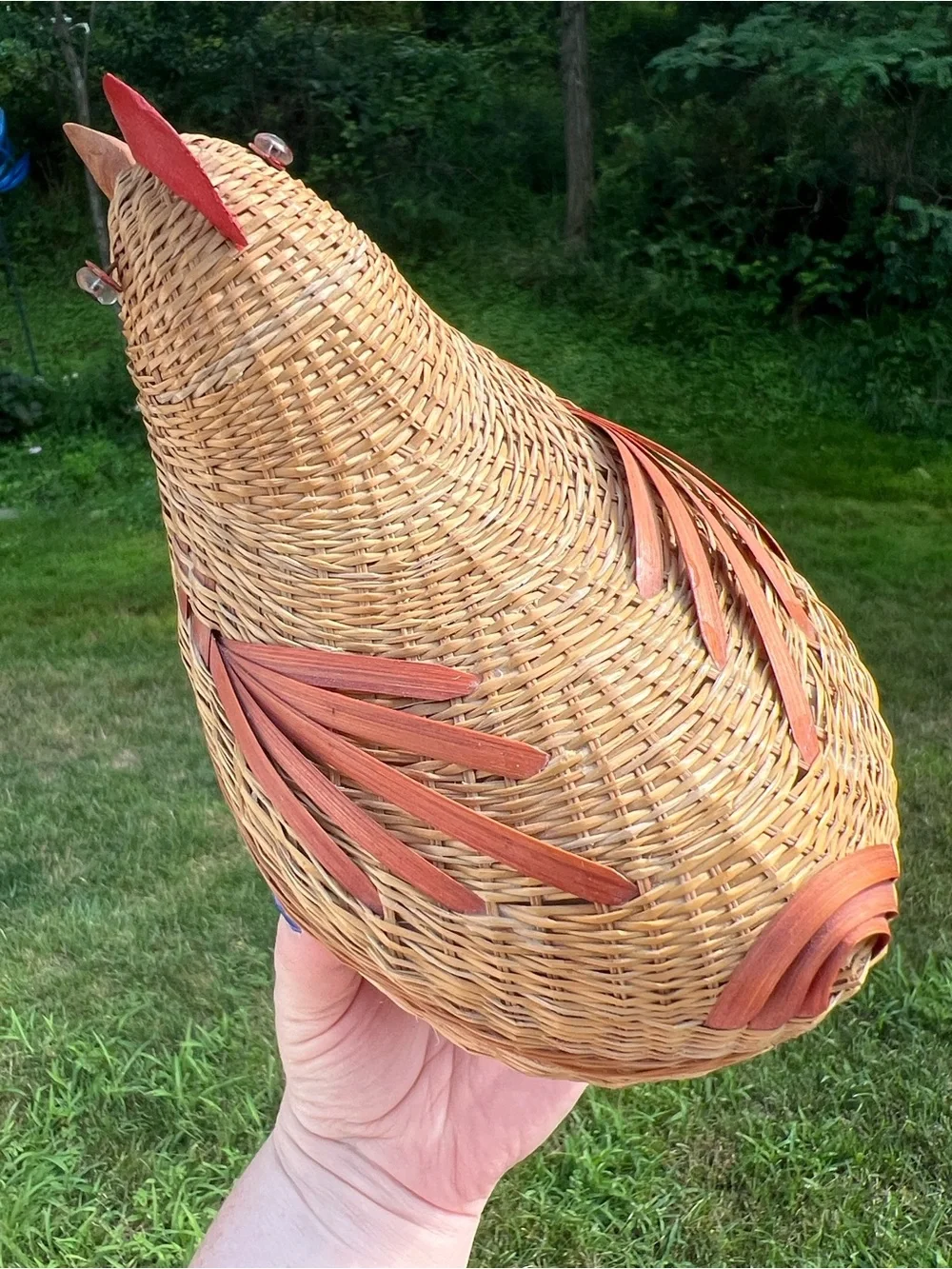 Vintage Chicken Rooster Woven Wicker Basket With Lid Farmhouse Country Cottage